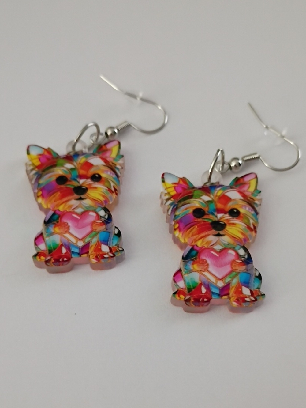 Multicolor Yorkie Heart Charm Drop Earrings